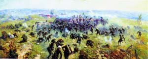 Атака лейб-гвардии Гренадерского полка на турецкие позиции под Горным Дубняком 12 октября 1877 г., худ. М.Б. Греков, 1914 г.